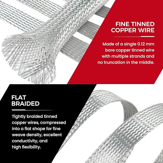 Tinned Copper Wire Grounding Braid Cable Shielding Sleeve Metal Wire Sheathing - Image 5