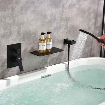 SHAMANDA Waterfall Bathtub Faucet with Sprayer, Wall Mount Tub Filler with Hand Shower, Single Handle Tub Faucet with Handheld Shower Head(Rough-In Valve Body and Trim Included), Matte Black, L902-7 - Image 2