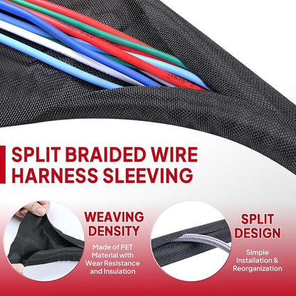 Black Braided Cable Management Sleeves Wire Loom Tubing Cord Protector - Image 3