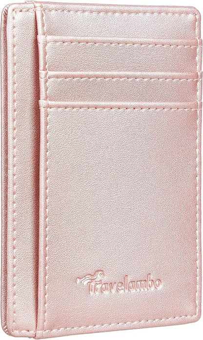 Travelambo Front Pocket Minimalist Leather Slim Wallet RFID Blocking Medium Size by Travelambo