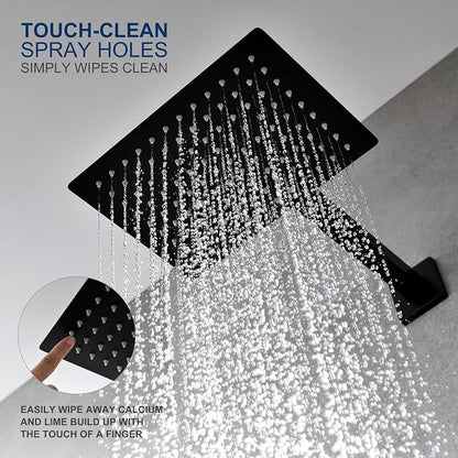 KENES Matte Black Shower Faucet with 10-Inch Shower Head and Handle Set, Square Shower Faucet Set Bathroom Rainfall Shower System Wall Mount, KE-6024B-2 (Shower Valve Included) - Image 5