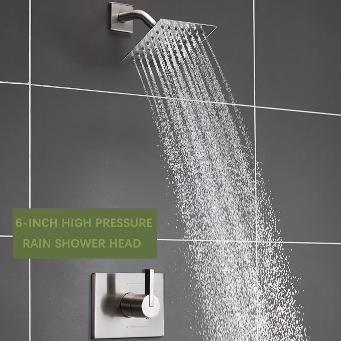 SOOOHOT Bathtub Shower Systems, Tub and Shower Faucet Set Combo with 6 Inch Brushed Nickel Shower Faucet Set, Shower Tub Faucets Sets Complete (Valve Included) - Image 4