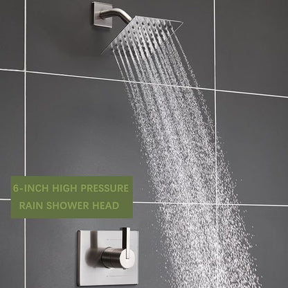 SOOOHOT Bathtub Shower Systems, Tub and Shower Faucet Set Combo with 6 Inch Brushed Nickel Shower Faucet Set, Shower Tub Faucets Sets Complete (Valve Included) - Image 4