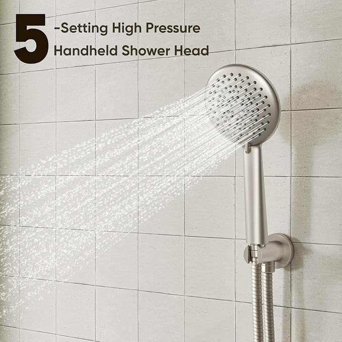 Gabrylly Shower System with Tub Spout, Bathtub Shower Faucet Set with High Pressure 12" Rain head and Handheld Spray, 3-Way Pressure Balance Valve Kit, Brushed Nickel - Image 5