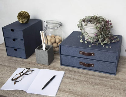 Bigso Birger 2-Drawer Canvas Fiberboard Easy Pull Handle Document Letter Box | - Image 2