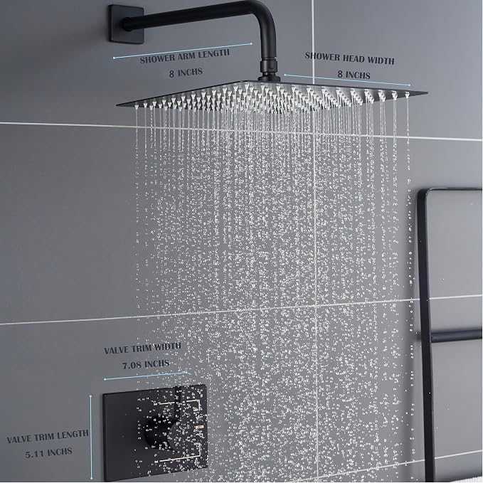 SOOOHOT Black Shower Head and Handle Set, Shower Faucet Set with 8-Inch Rain Shower Head and Tub Spout, Single-Handle Shower Trim Kit（Valve Included) - Image 3