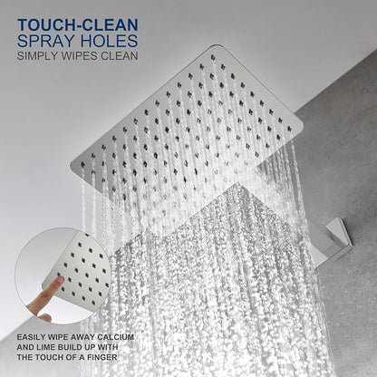 KENES Brushed Nickel 10-Inch Shower Head and Handle Set, Square Shower Faucet Set Bathroom Rainfall Shower System Wall Mount, KE-6024B (Shower Valve Included) - Image 5