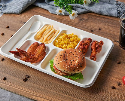 Vplus 100% Compostable 6 Compartment Plates, 90 Pack Compartment Paper Plate - Image 2