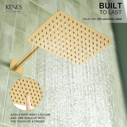 KENES Brushed Gold Rainfall Bathroom Shower System Rain Shower Head and Handle Set, Shower Faucet Set with 10-Inch Rain Showerhead and Handheld Spray, (Shower Valve Included), LJ-6026A-4 - Image 3