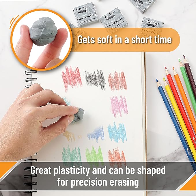 Mr. Pen- Kneaded Eraser Set, 4 Pack | Gray Moldable Art Erasers - Image 3