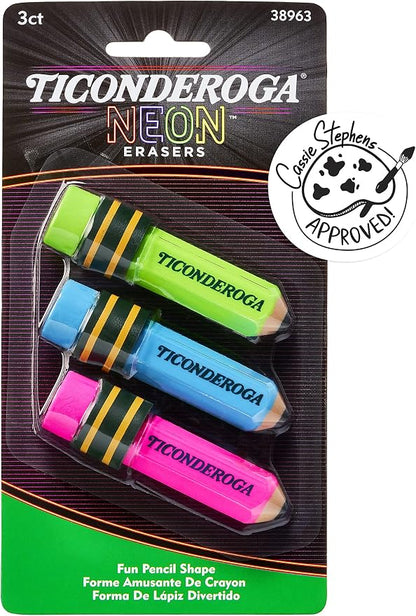 Ticonderoga Pencil Shaped Erasers, Neon Colors by Ticonderoga