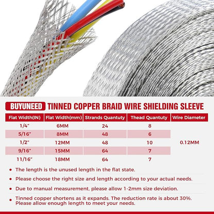 Tinned Copper Braid Wire Shielding Ground Strap Metal Cable Sleeve Expandable - Image 8