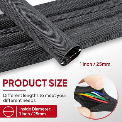 Black Braided Cable Management Sleeves Wire Loom Tubing Cord Protector - Image 2